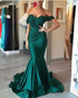 Off The Shoulder Mermaid Evening Dresses with Cap Sleeve Sexy 2018 Prom Gowns with Pleats Party Dresses